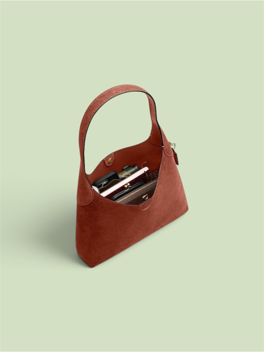 *SOLD* Coach Brooklyn 34 Suede Shoulder Bag Clay Brass | Authentic Luxury Hobo - Picture 7 of 10